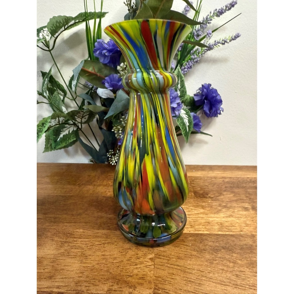 Vintage Czechoslovakian Art Glass Splatter Vase Multicolour End of Day‎ Satin